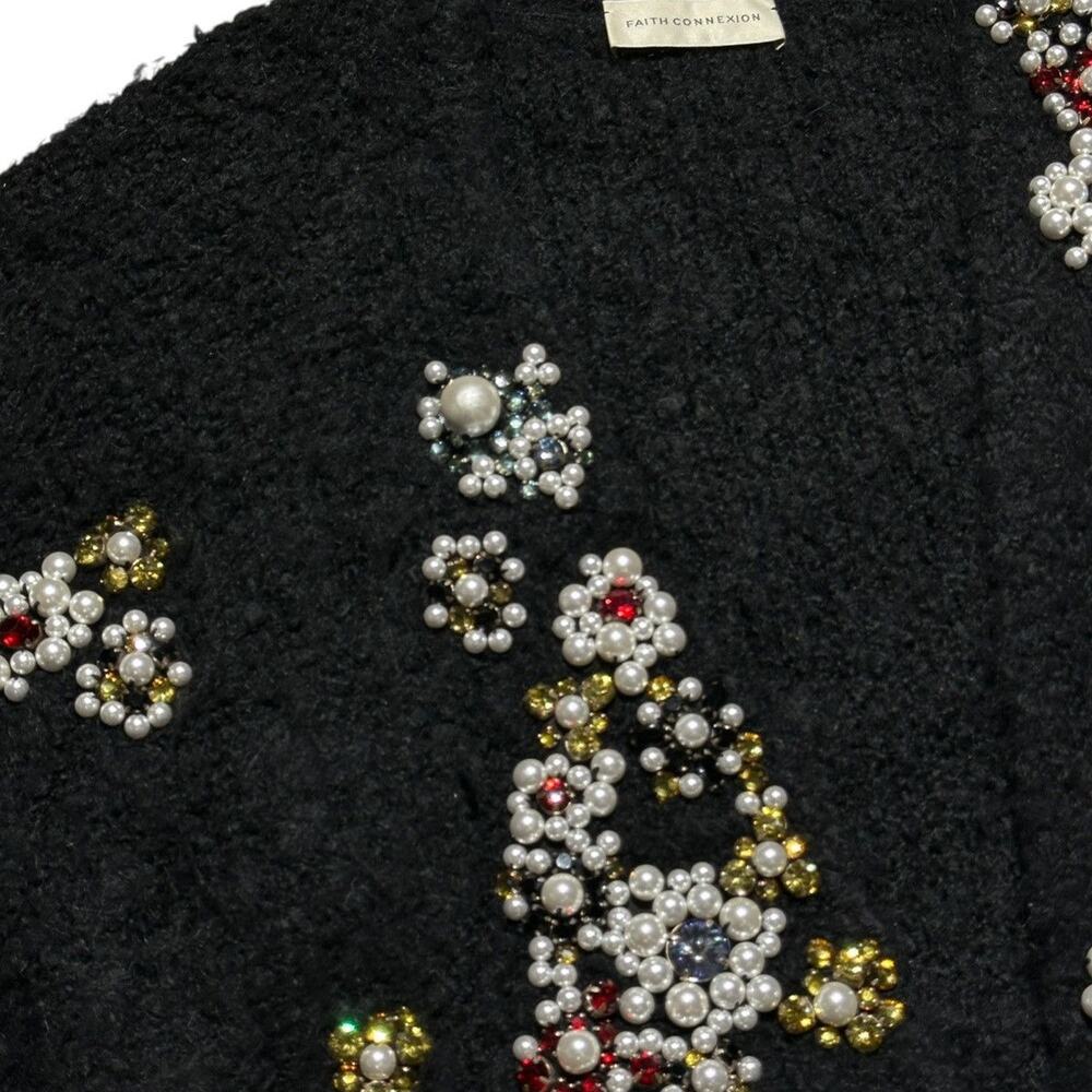 $3,100 Connexion Heavy Black Cardigan w/Jewels & Pearls Oversized Fit XL L